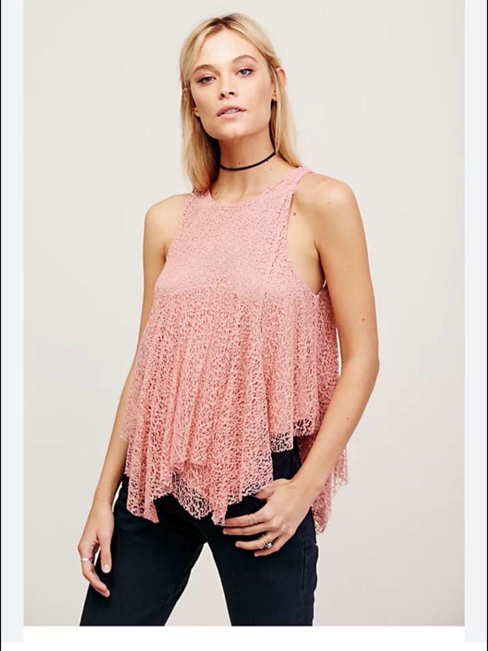 FREE PEOPLE X Pretty Jagged Lace Tank Top in Dusty Rose SIZE SMALL